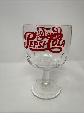 Vintage Pepsi-Cola Soda Goblet Thumbprint Heavy Stemmed Schooner Drinking Glass